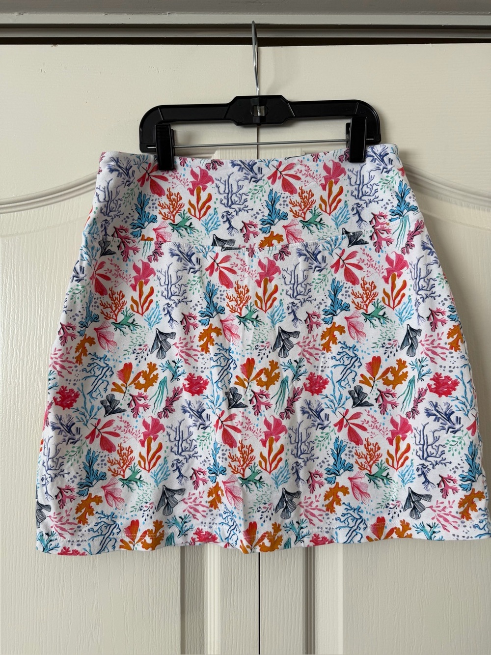 White Mini Skirt with Multicolor Coral Print